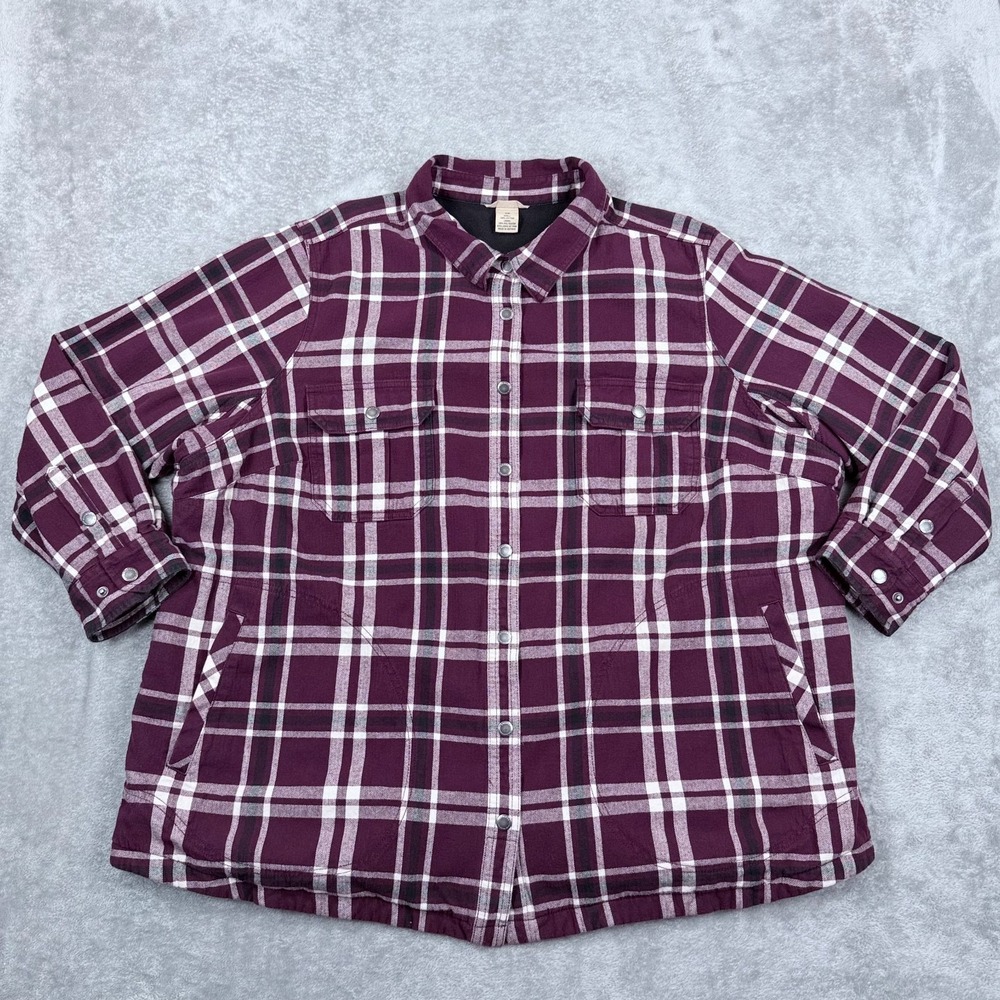 Duluth Trading Flannel Shacket Fleece Lined Womens 3X Plaid Cotton Shirt Jacket